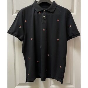 Gap Men's Black w/Pink Hibiscus Embroidered‎ Large Polo